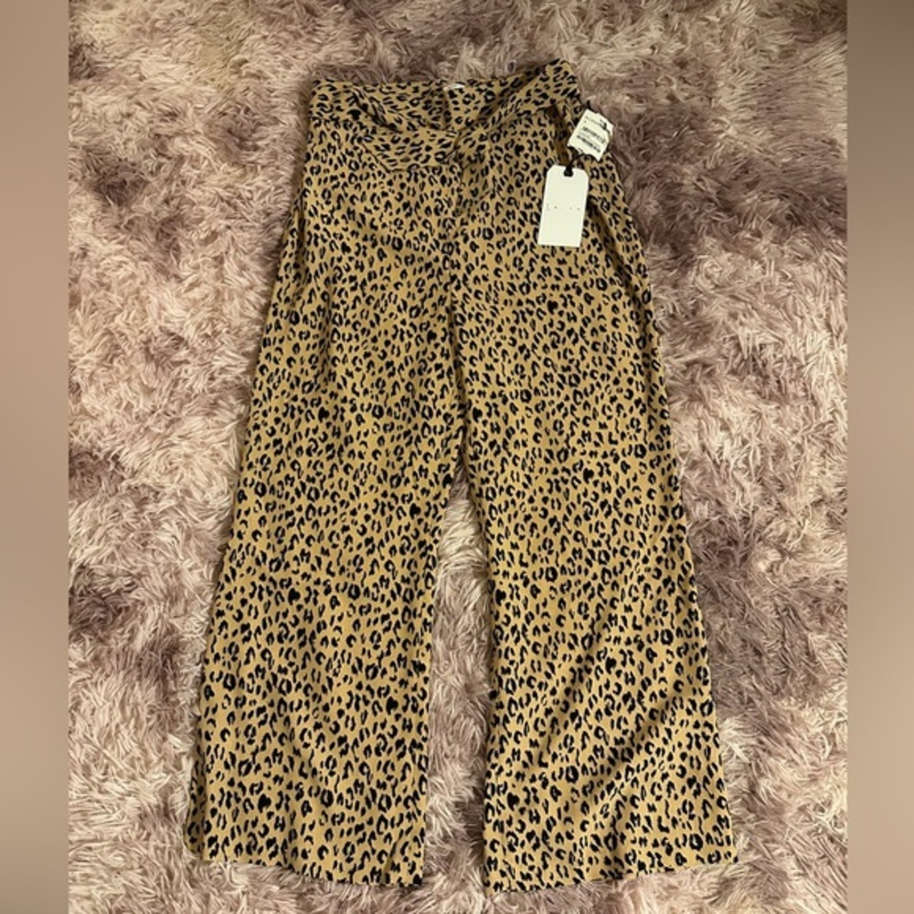 NWT Leith wide leg leopard print dress pant size small